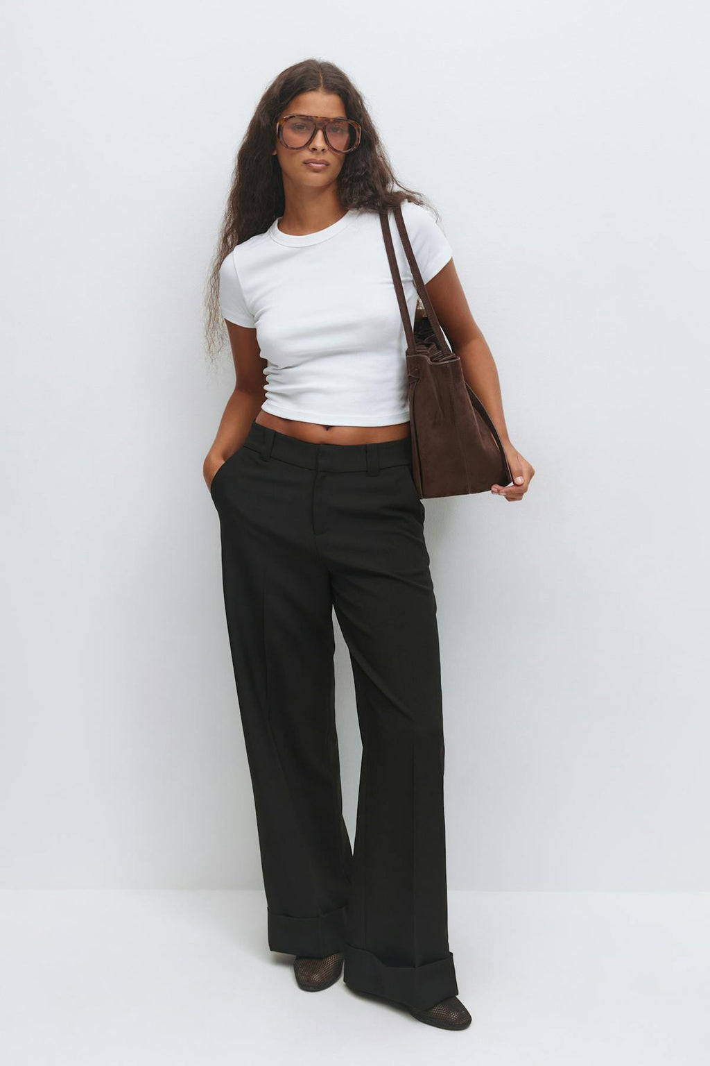 Mid waist wide trousers