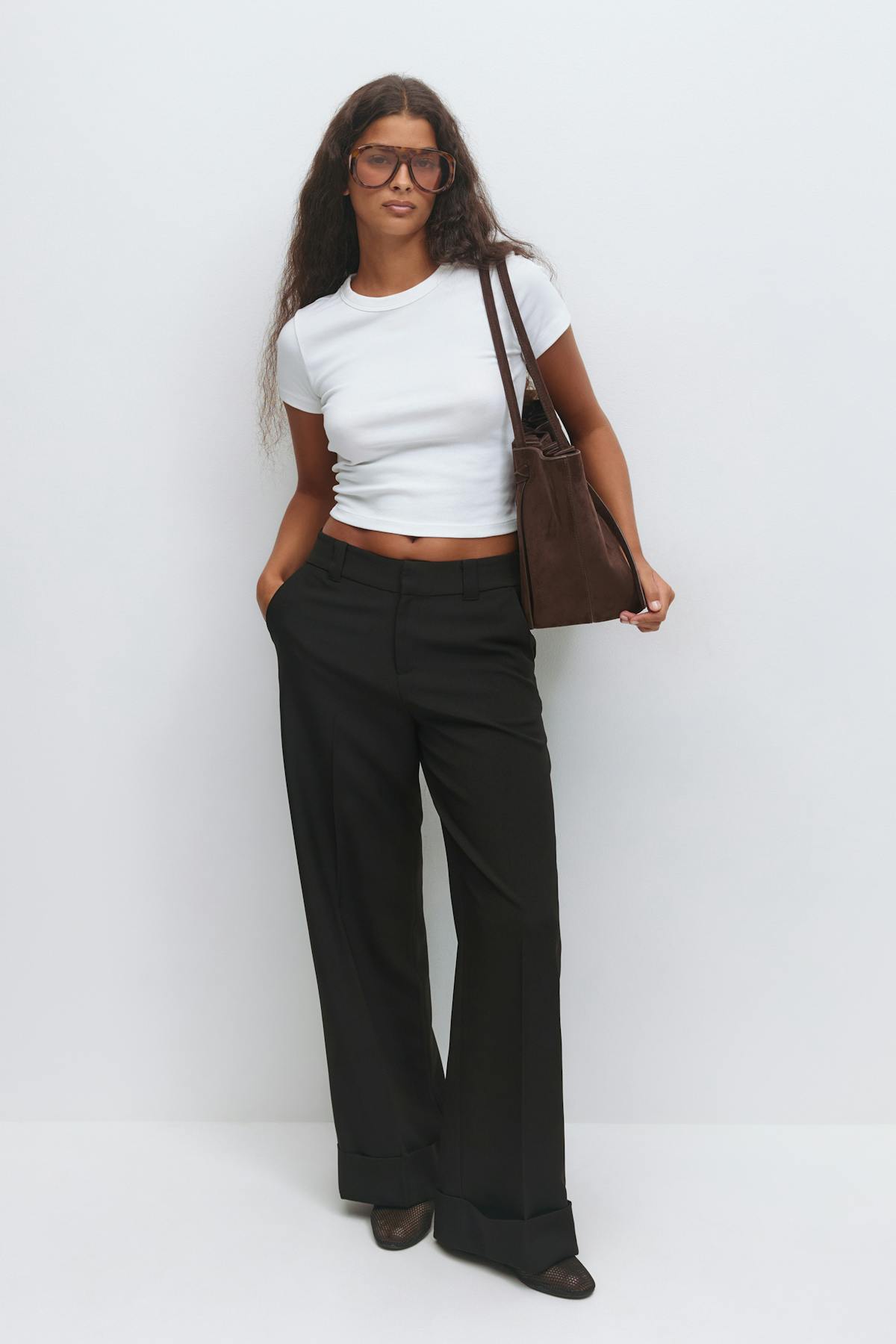 Mid waist wide trousers