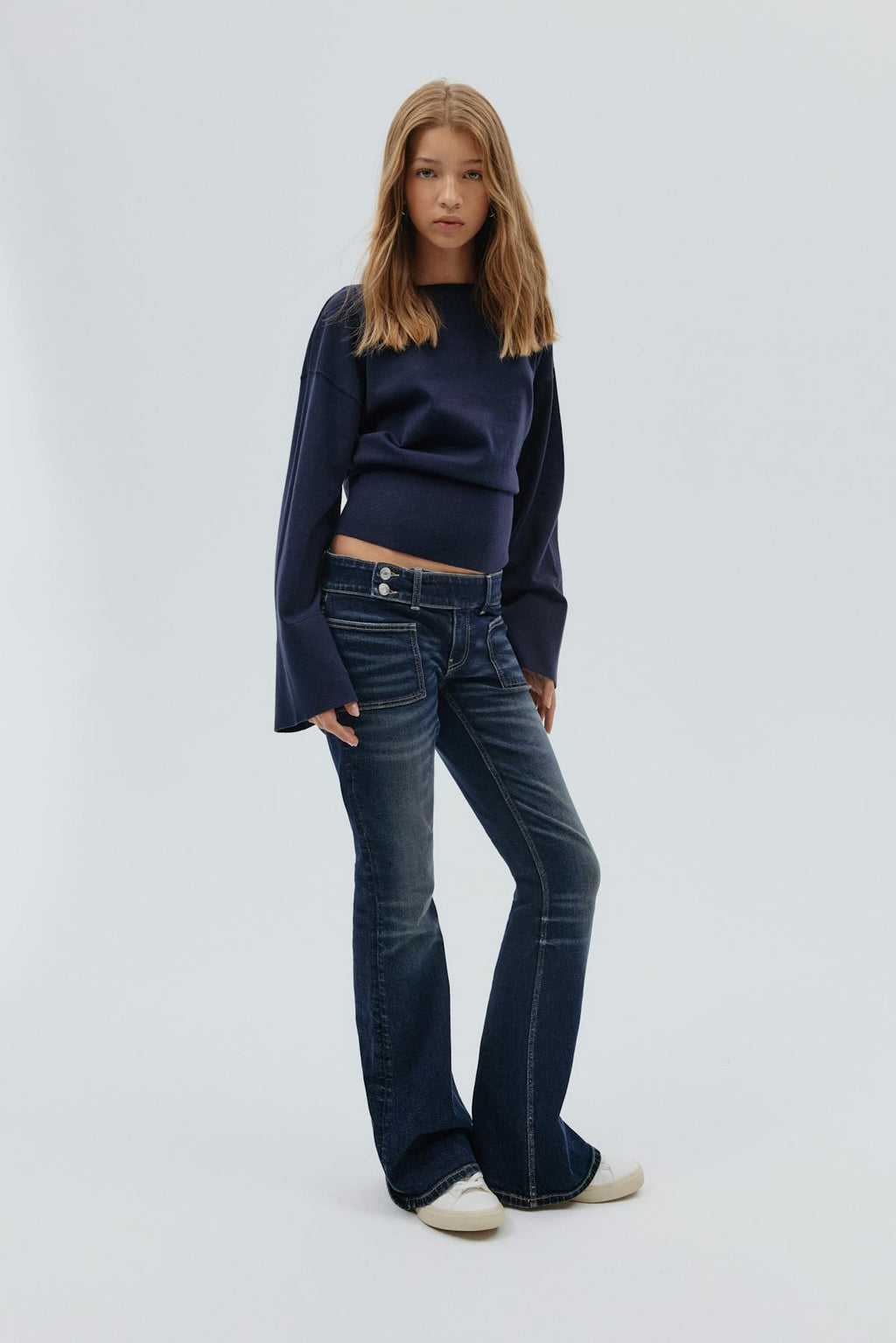 Pleated flare jeans
