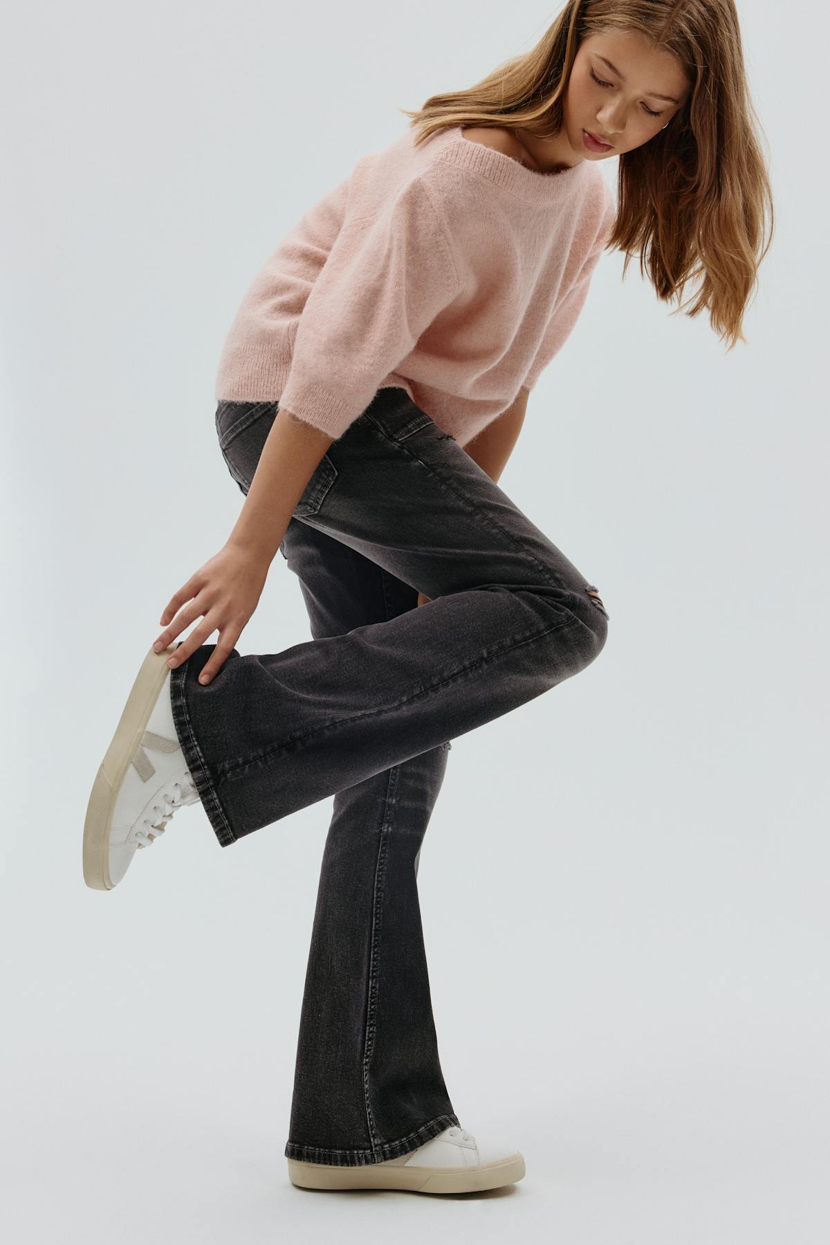 Pleated flare jeans