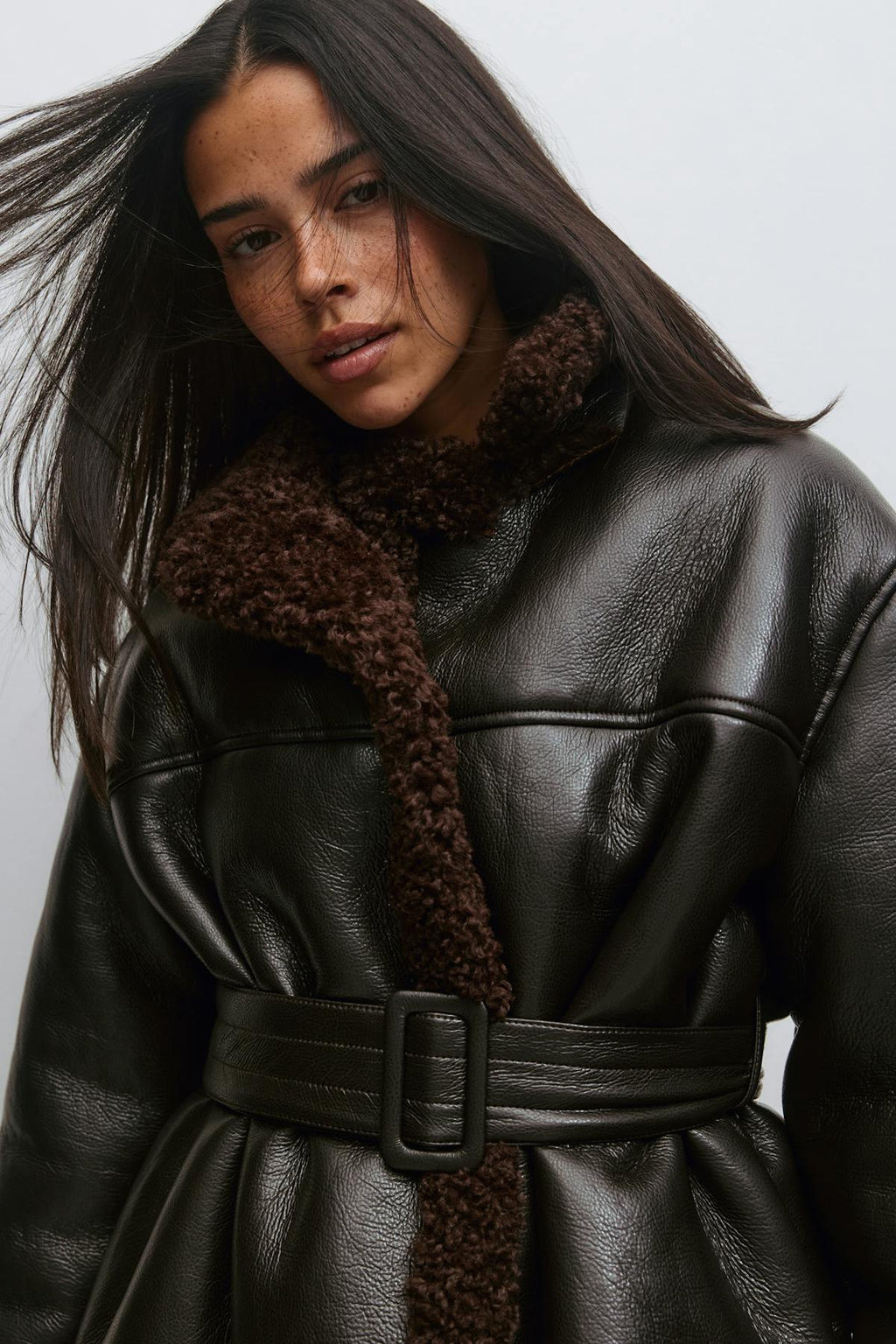 Teddy pu belted jacket
