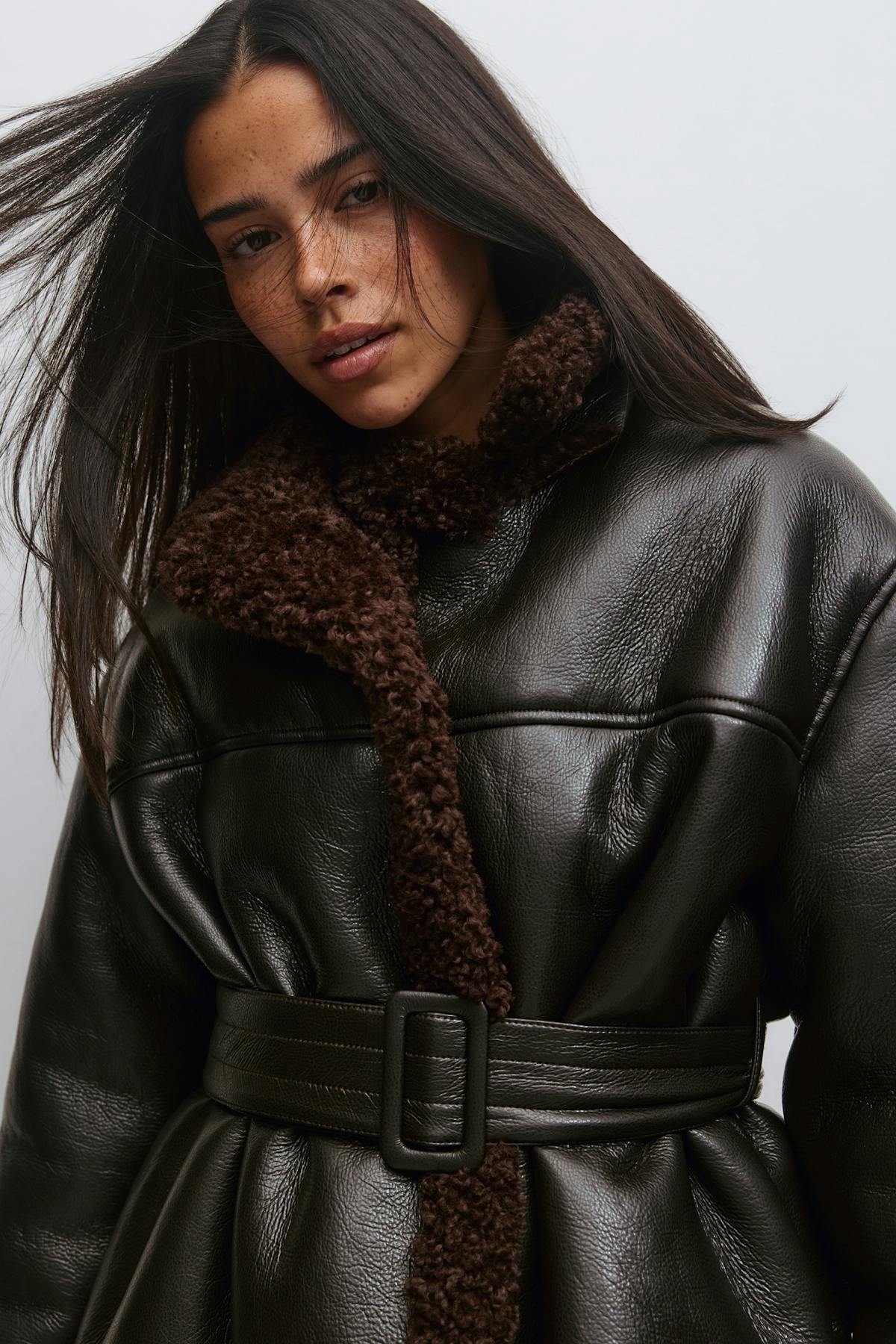 Teddy pu belted jacket
