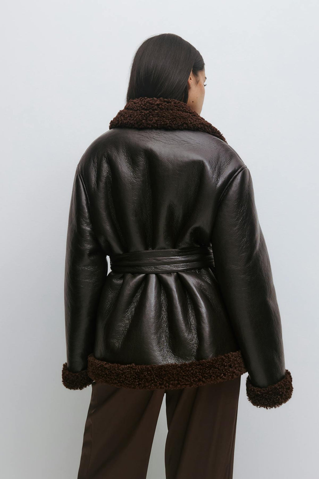 Teddy pu belted jacket