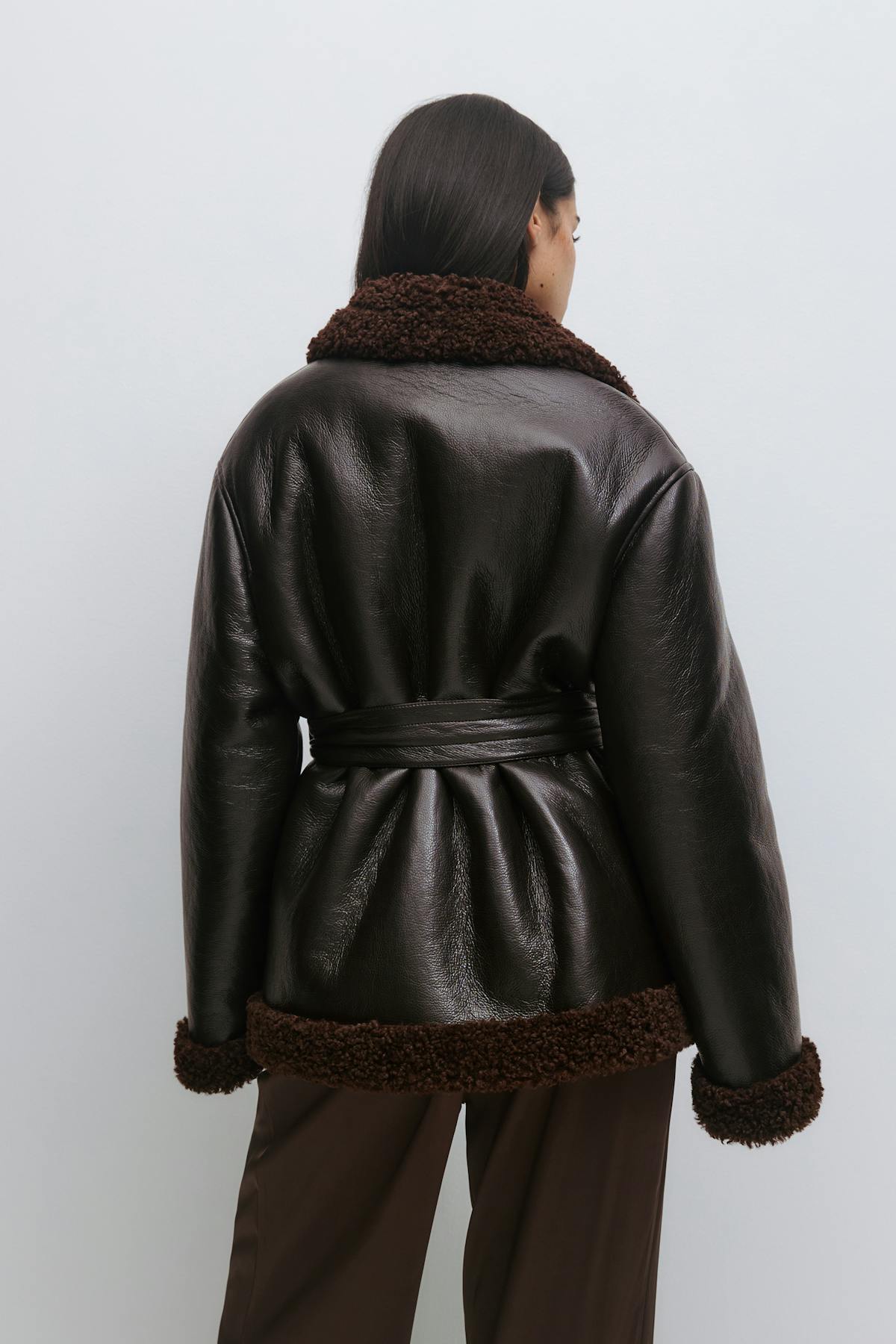 Teddy pu belted jacket
