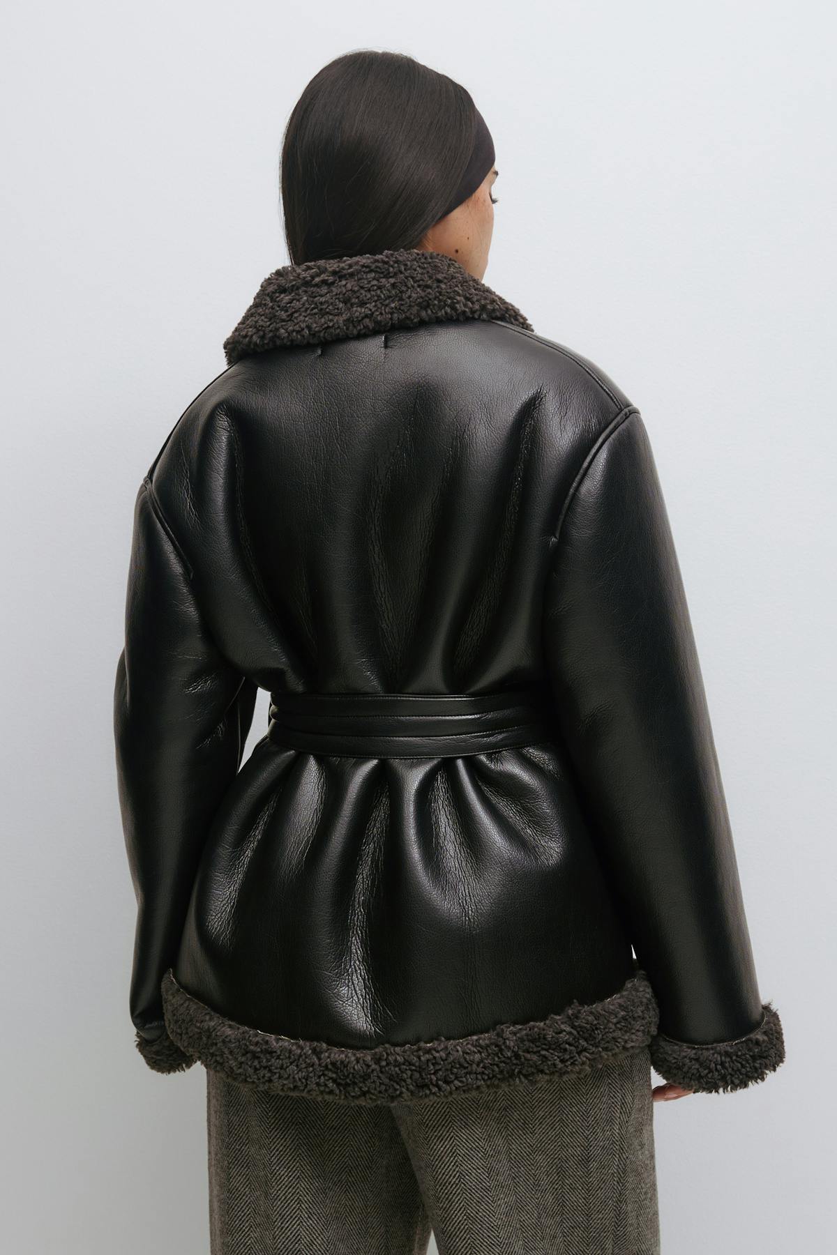 Teddy pu belted jacket