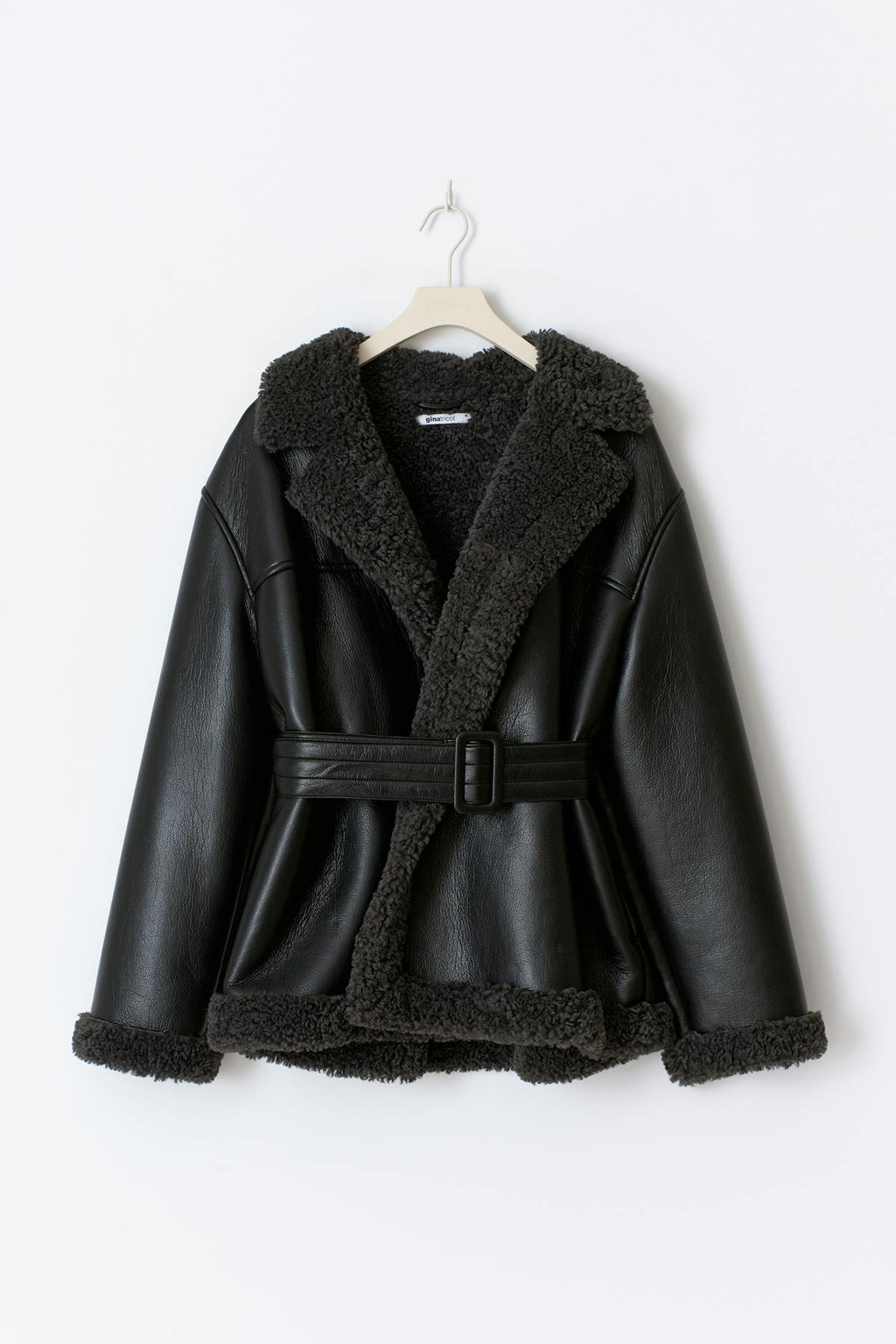 Teddy pu belted jacket