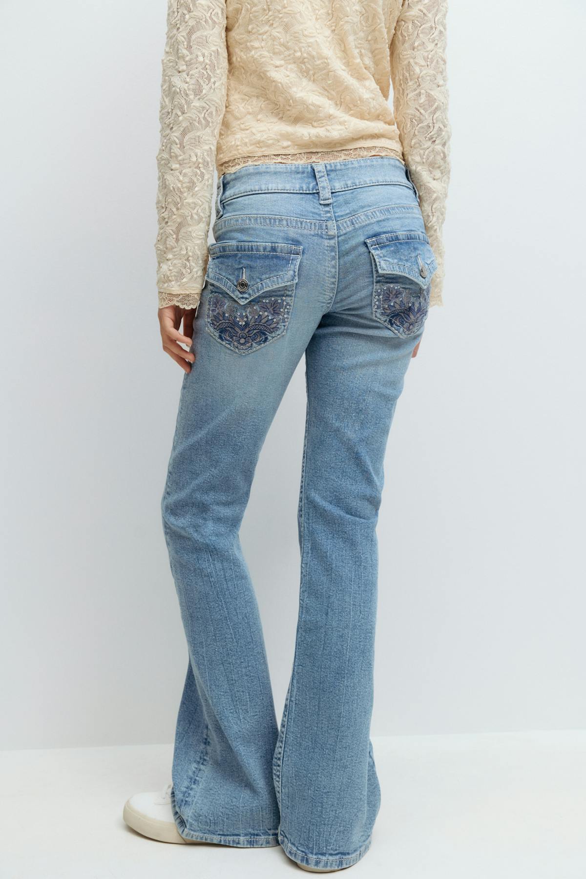 Decorated low flare jeans