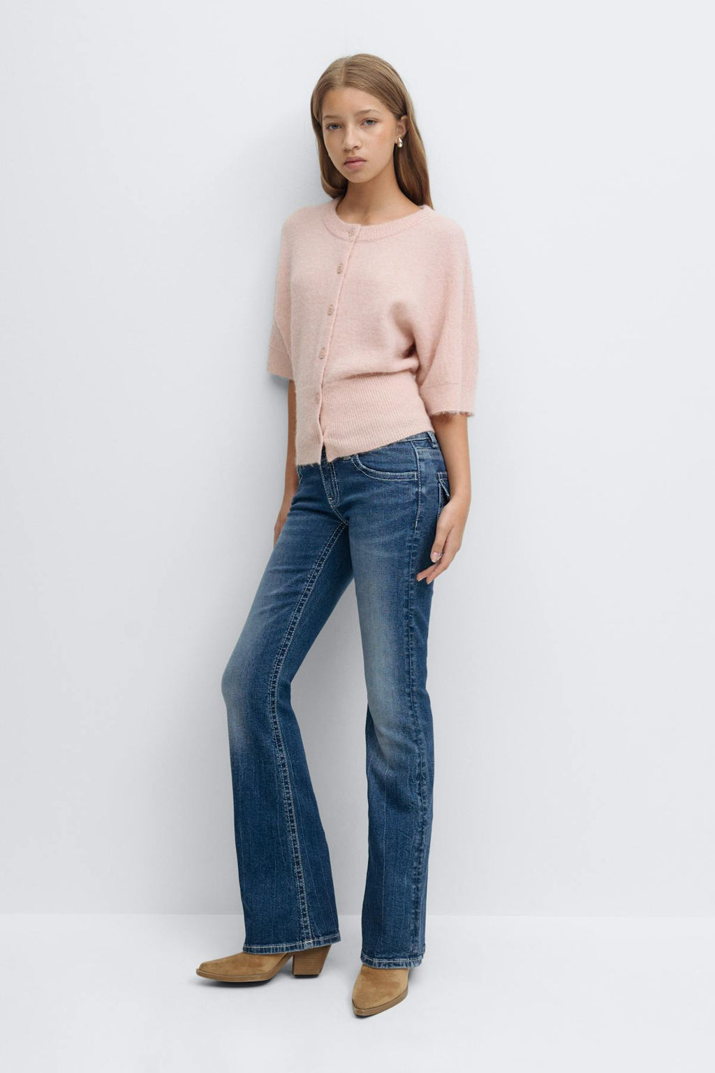 Decorated low flare jeans