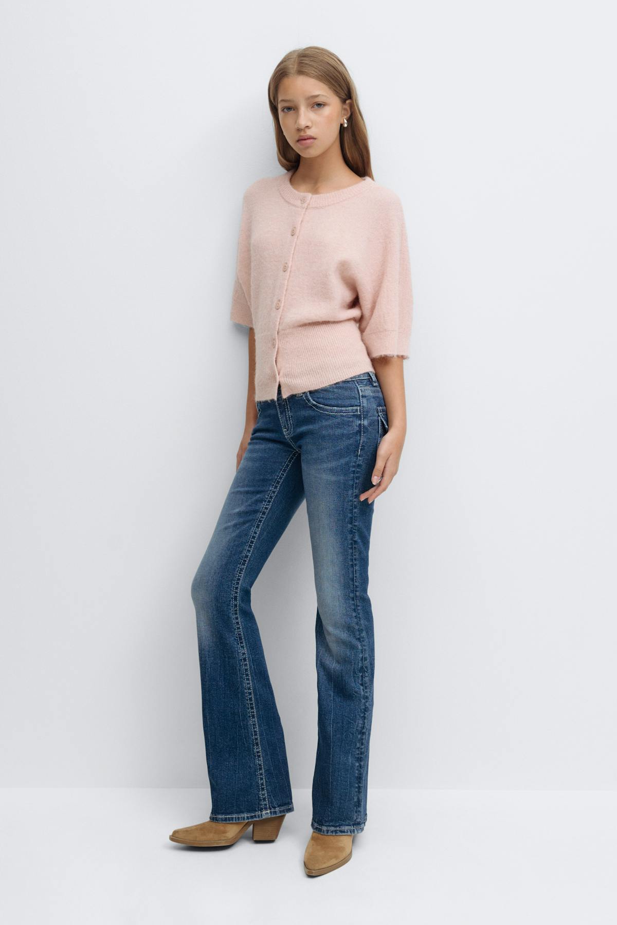 Decorated low flare jeans