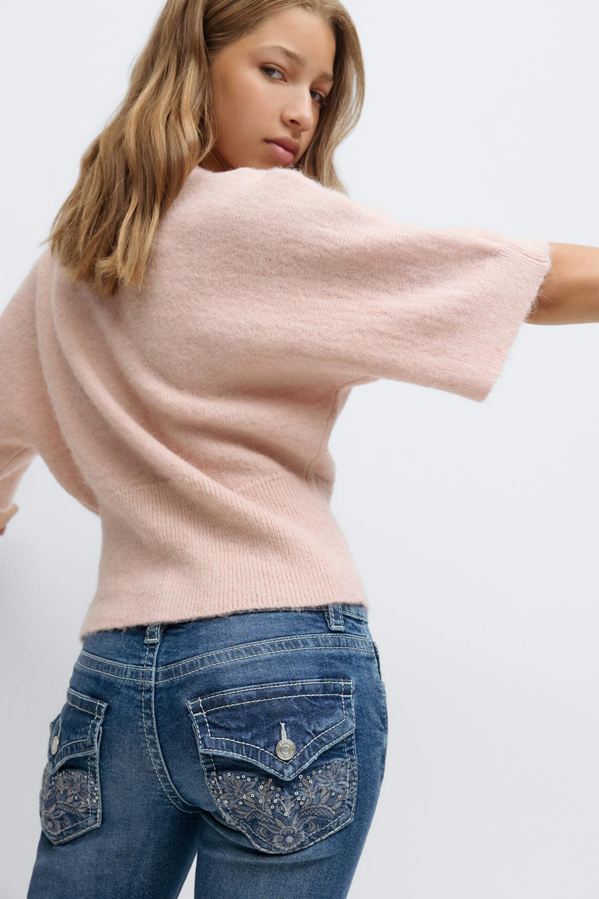 Decorated low flare jeans