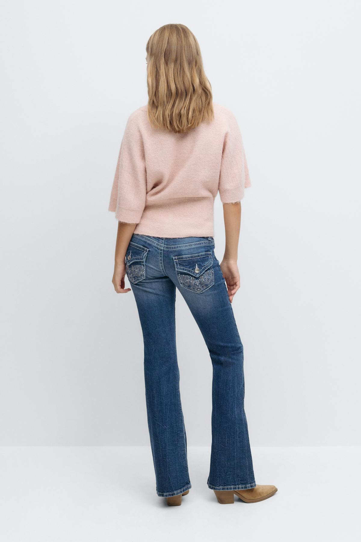 Decorated low flare jeans