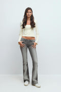 Decorated low flare jeans