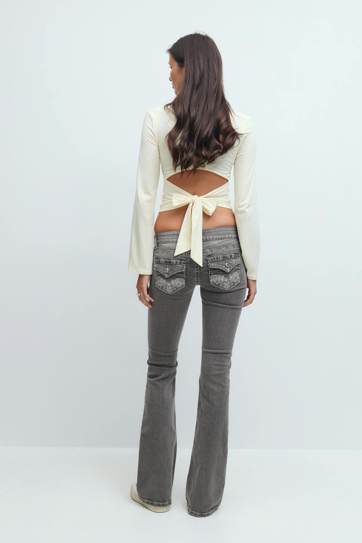 Decorated low flare jeans