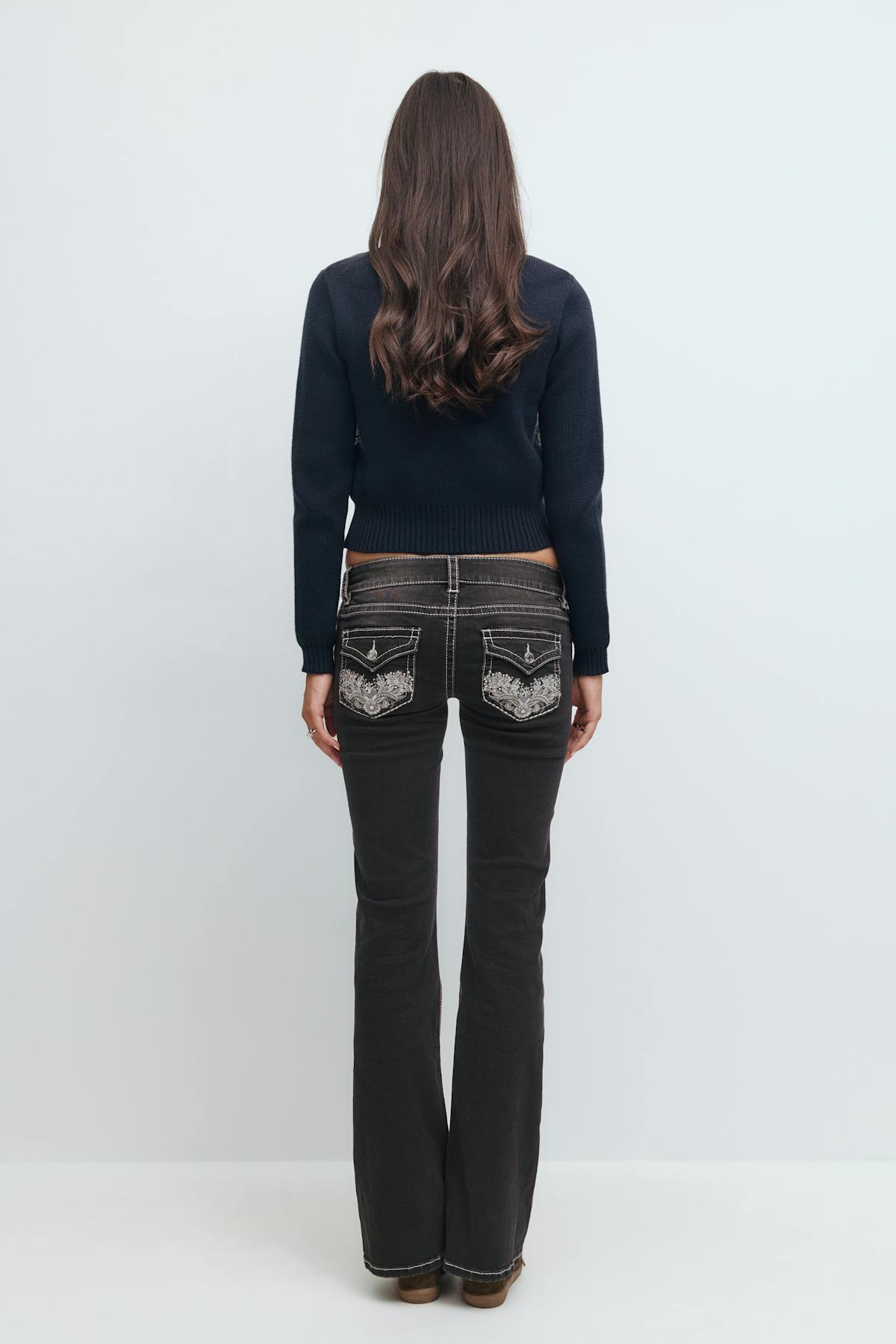 Decorated low flare jeans