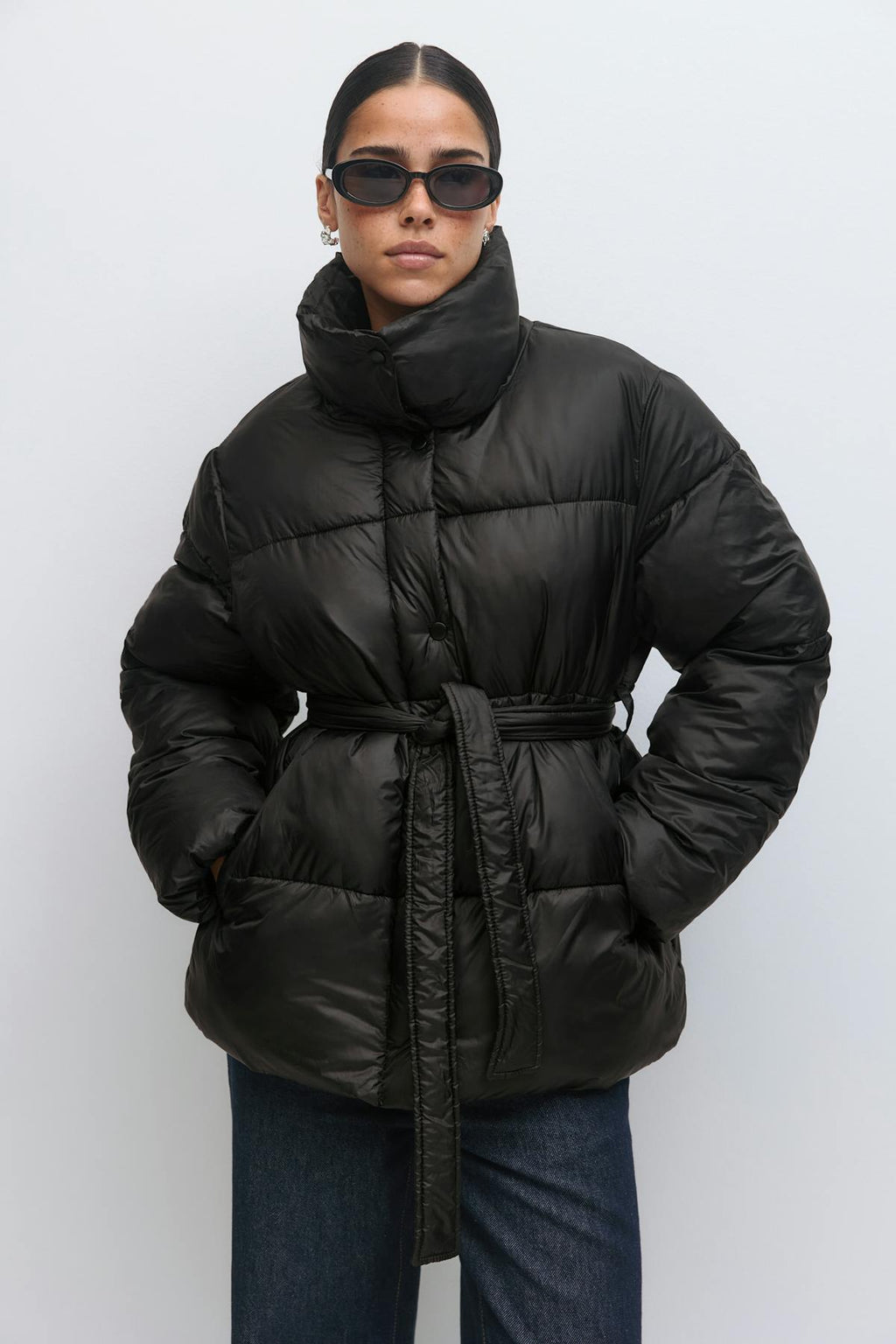 Belted puffer jacket