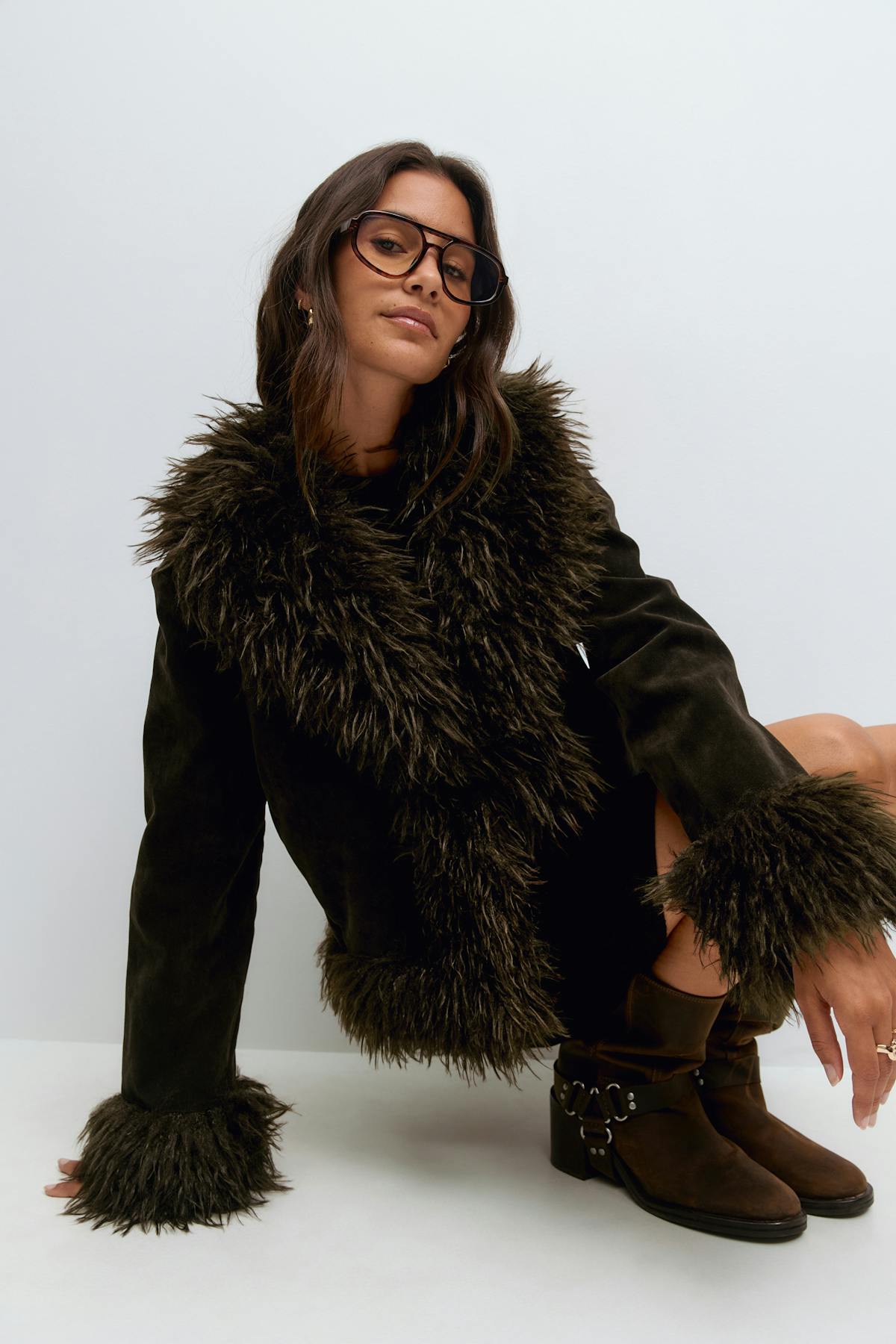 Faux suede fur jacket