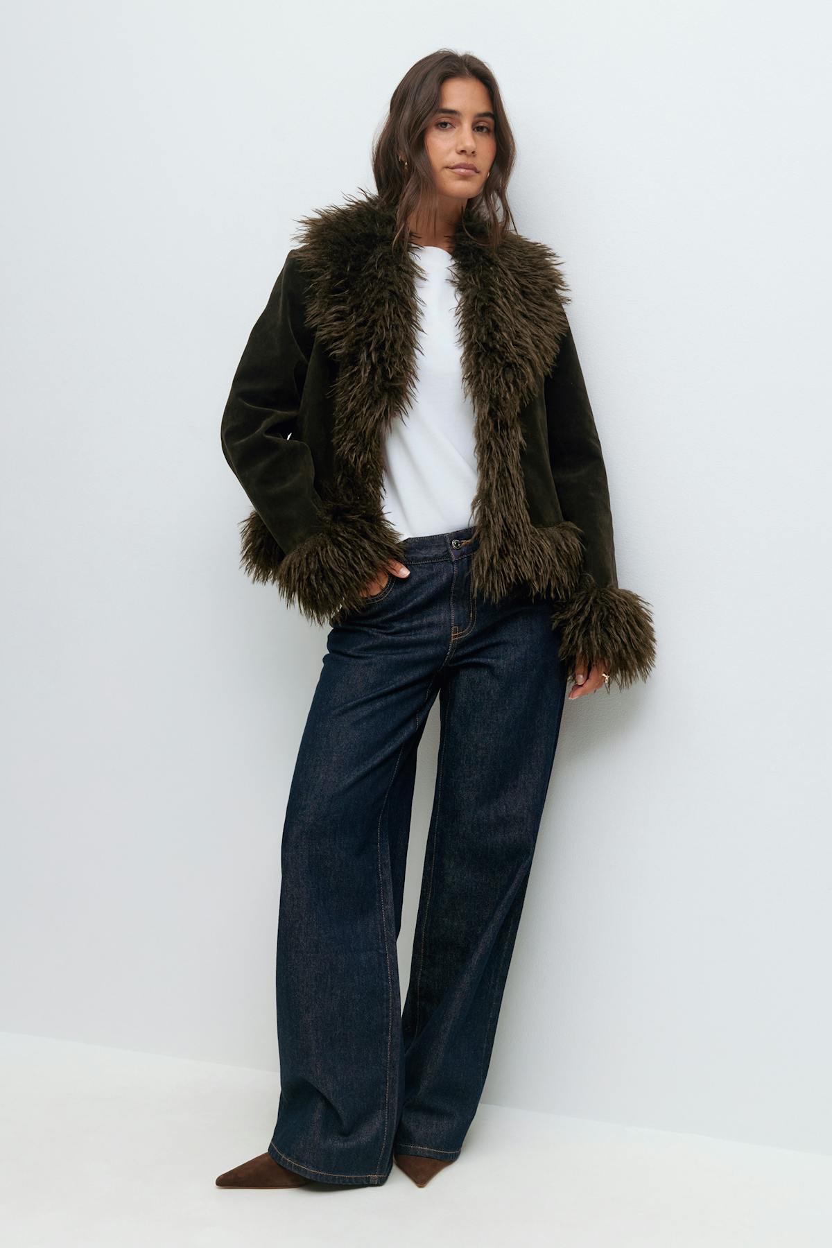 Faux suede fur jacket