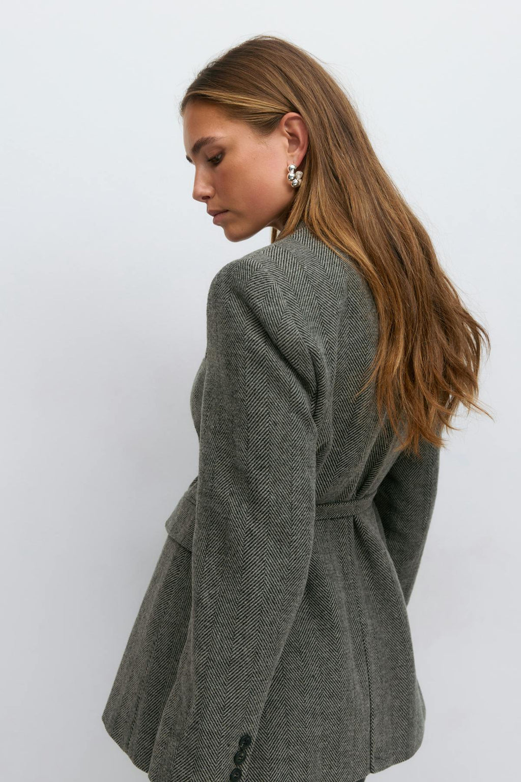 Herringbone belted blazer
