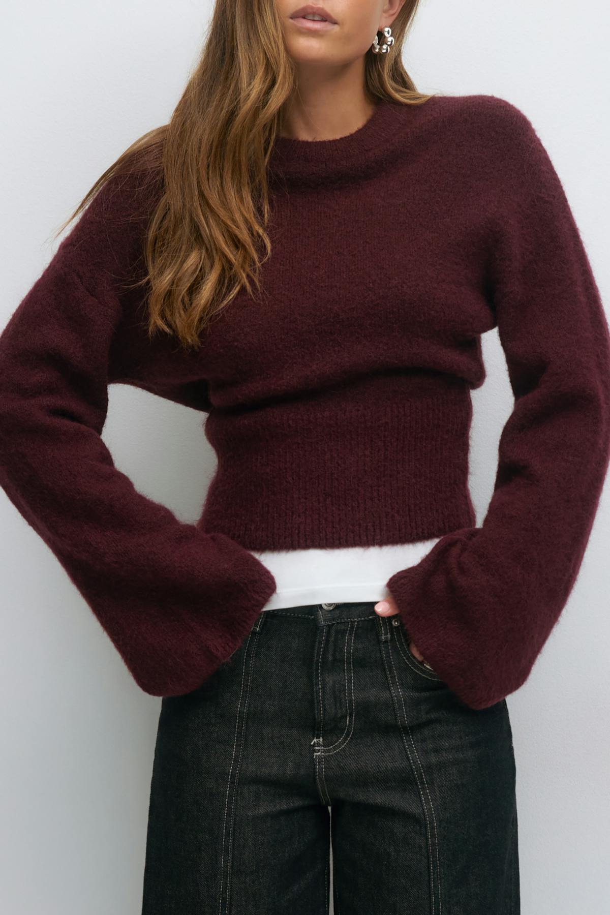 Wide sleeve knitted sweater