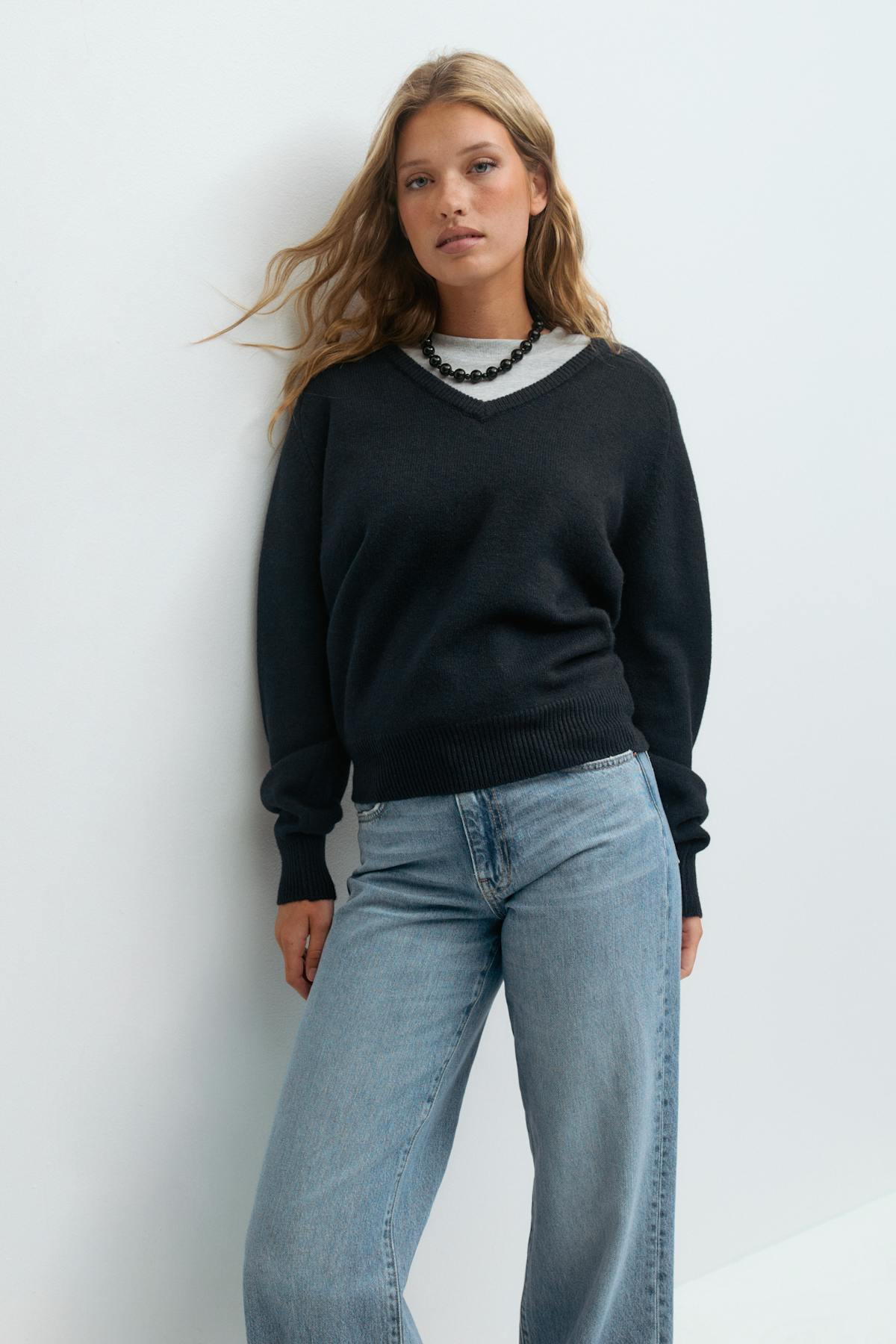 V-neck knitted sweater