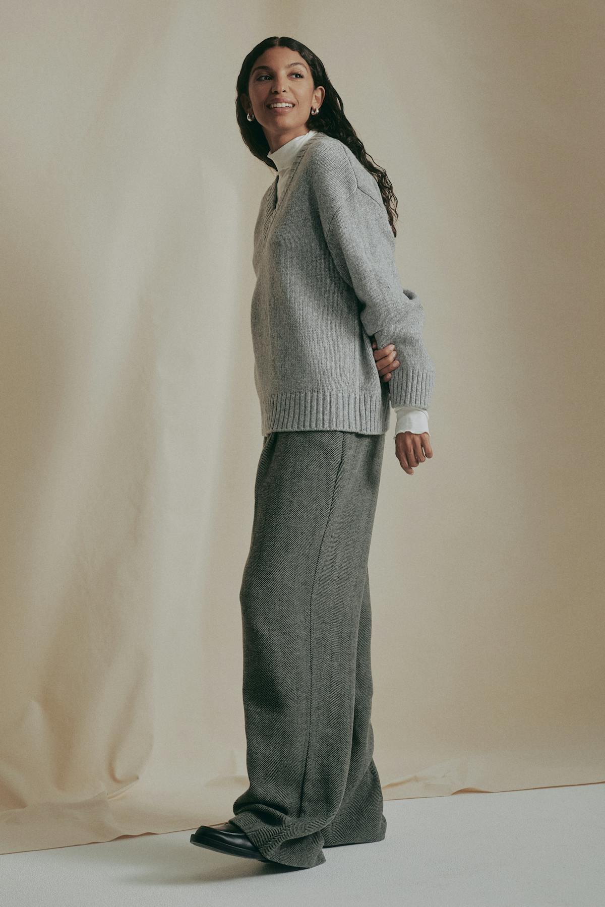 V-neck knitted wool sweater