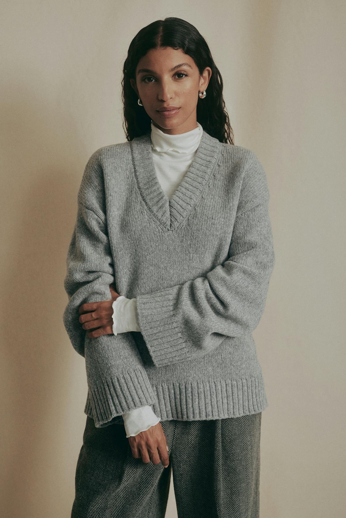 V-neck knitted wool sweater
