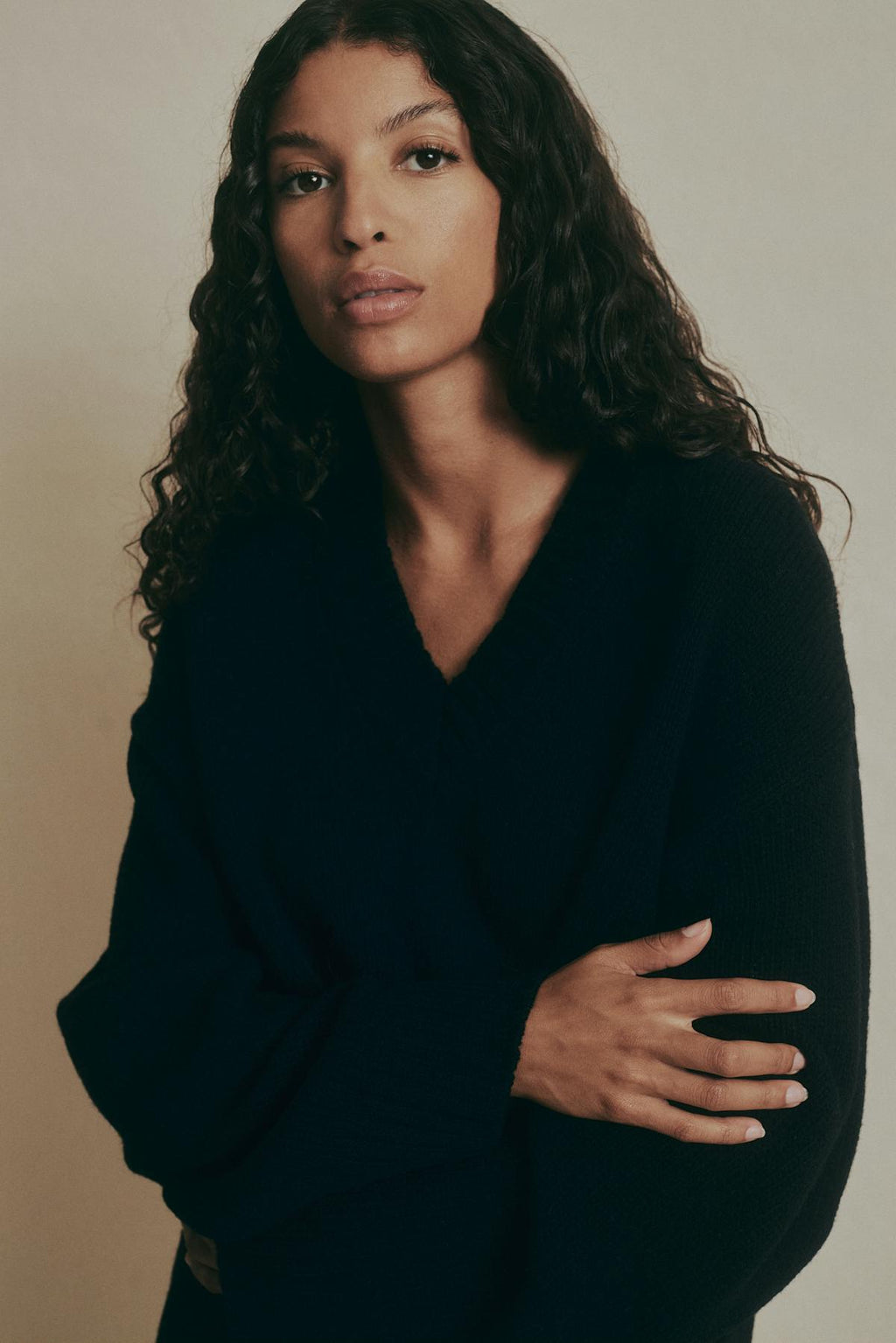 V-neck knitted wool sweater