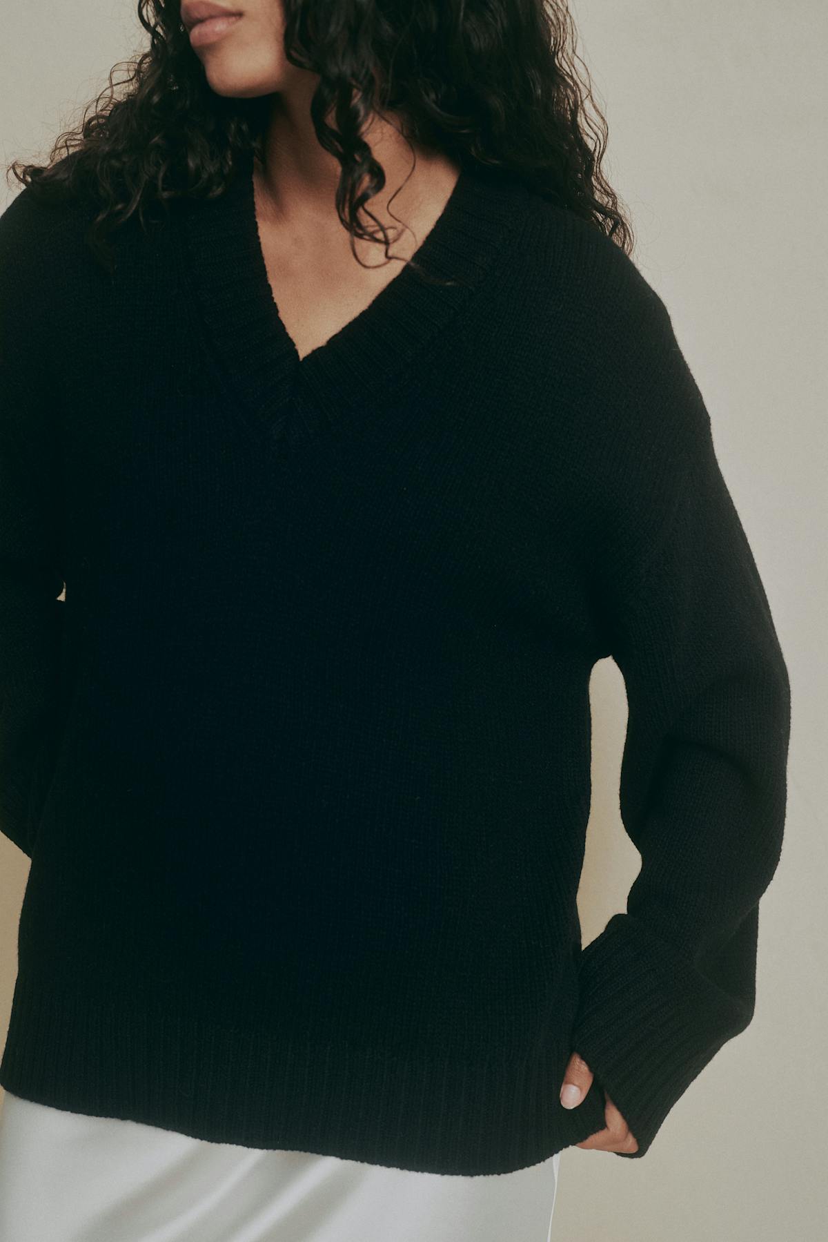 V-neck knitted wool sweater