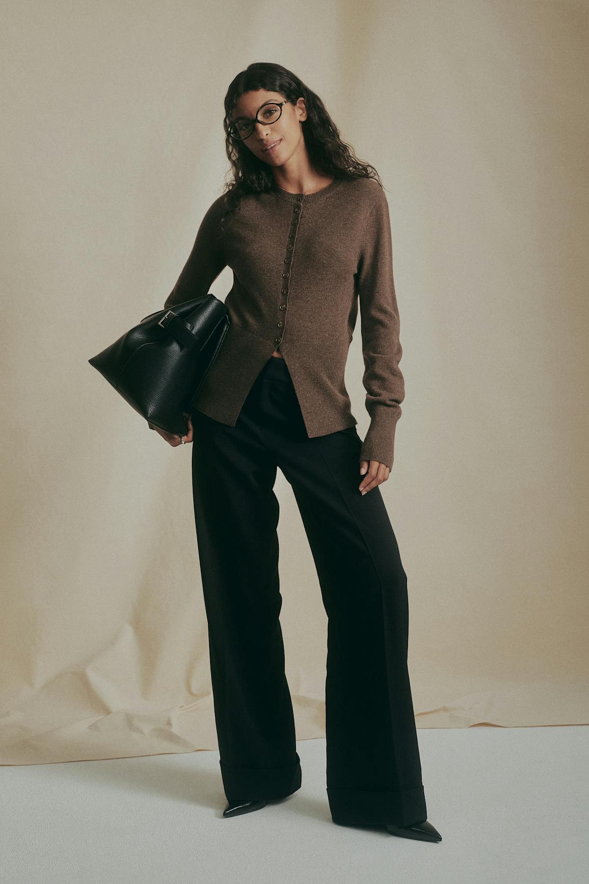 Shaped knitted wool cardigan