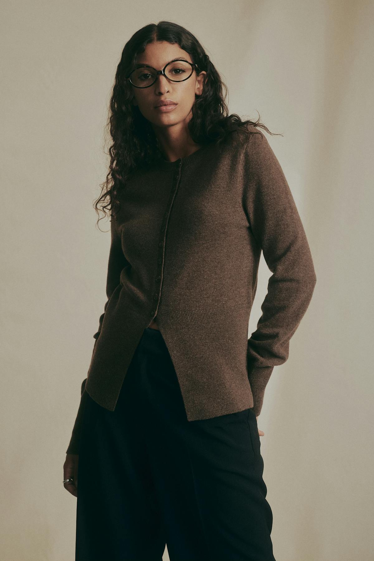 Shaped knitted wool cardigan