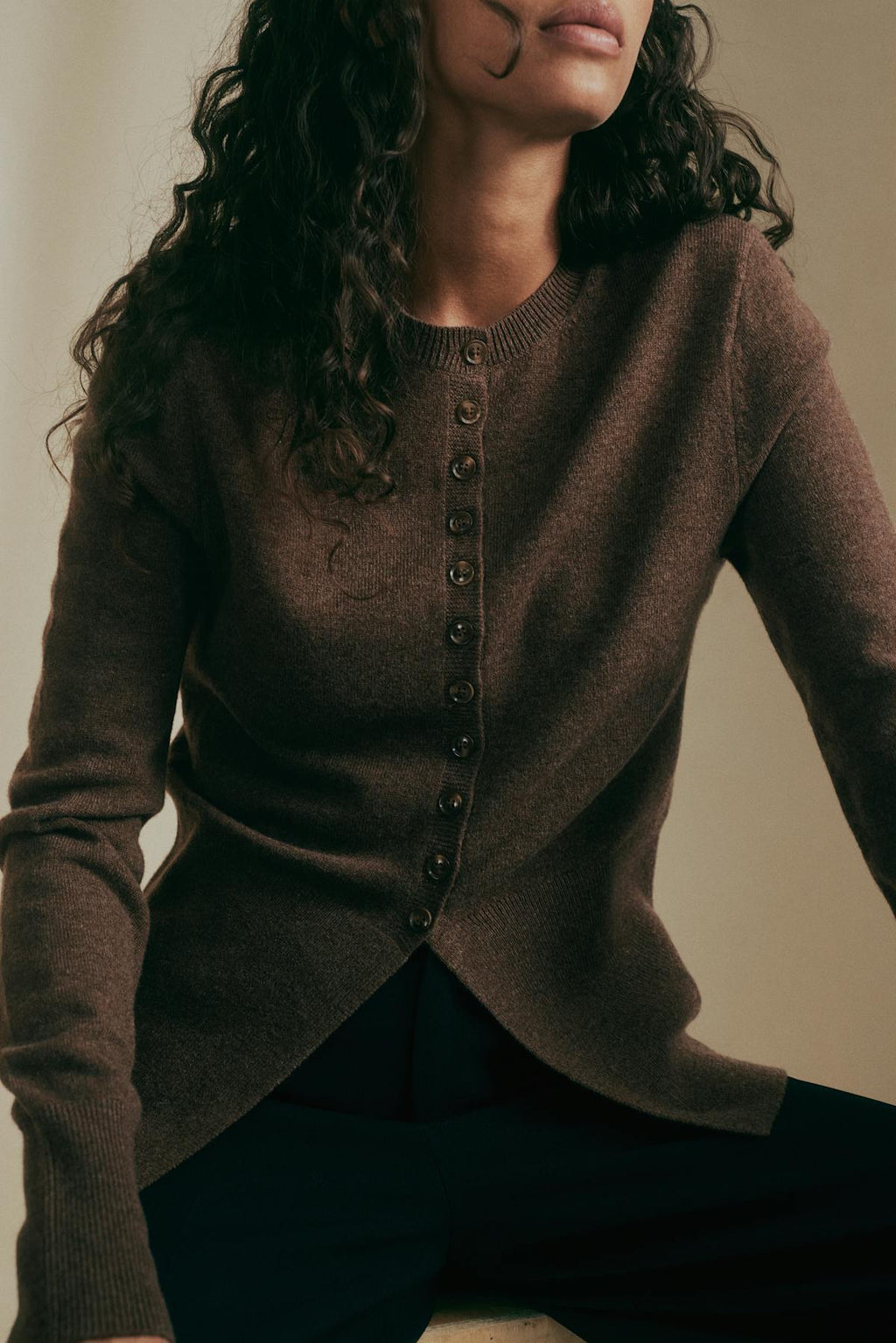Shaped knitted wool cardigan