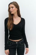V-neck lace detail top