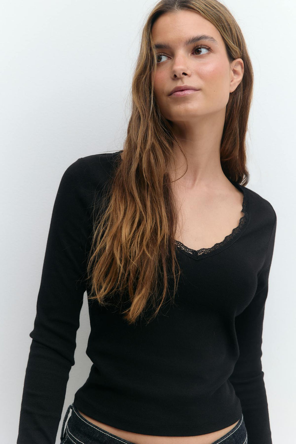 V-neck lace detail top