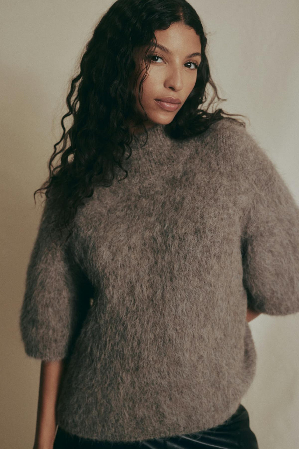 Alpaca blend knitted polo top