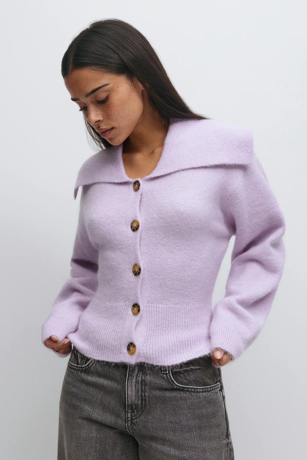 Ribbed waist knitted cardigan