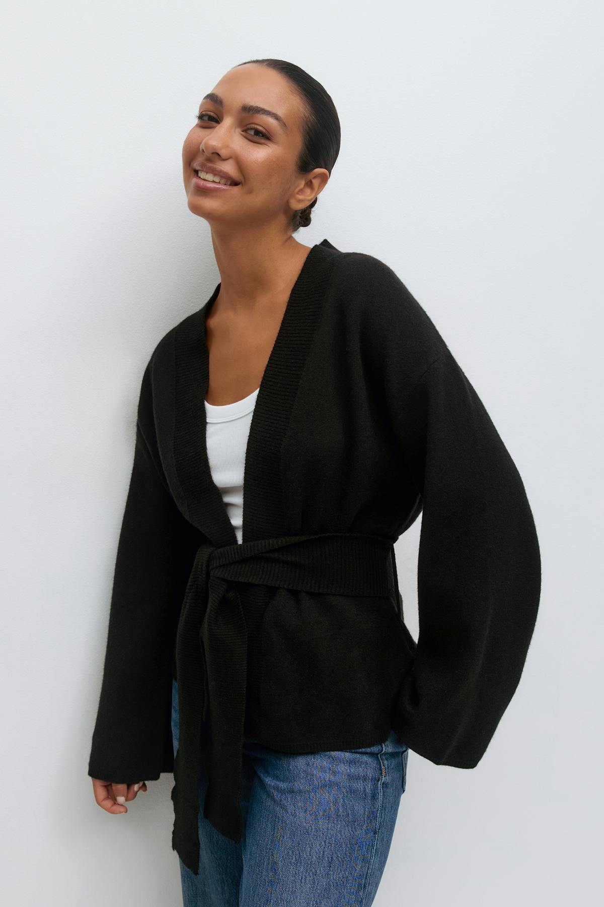 Knitted wrap kimono