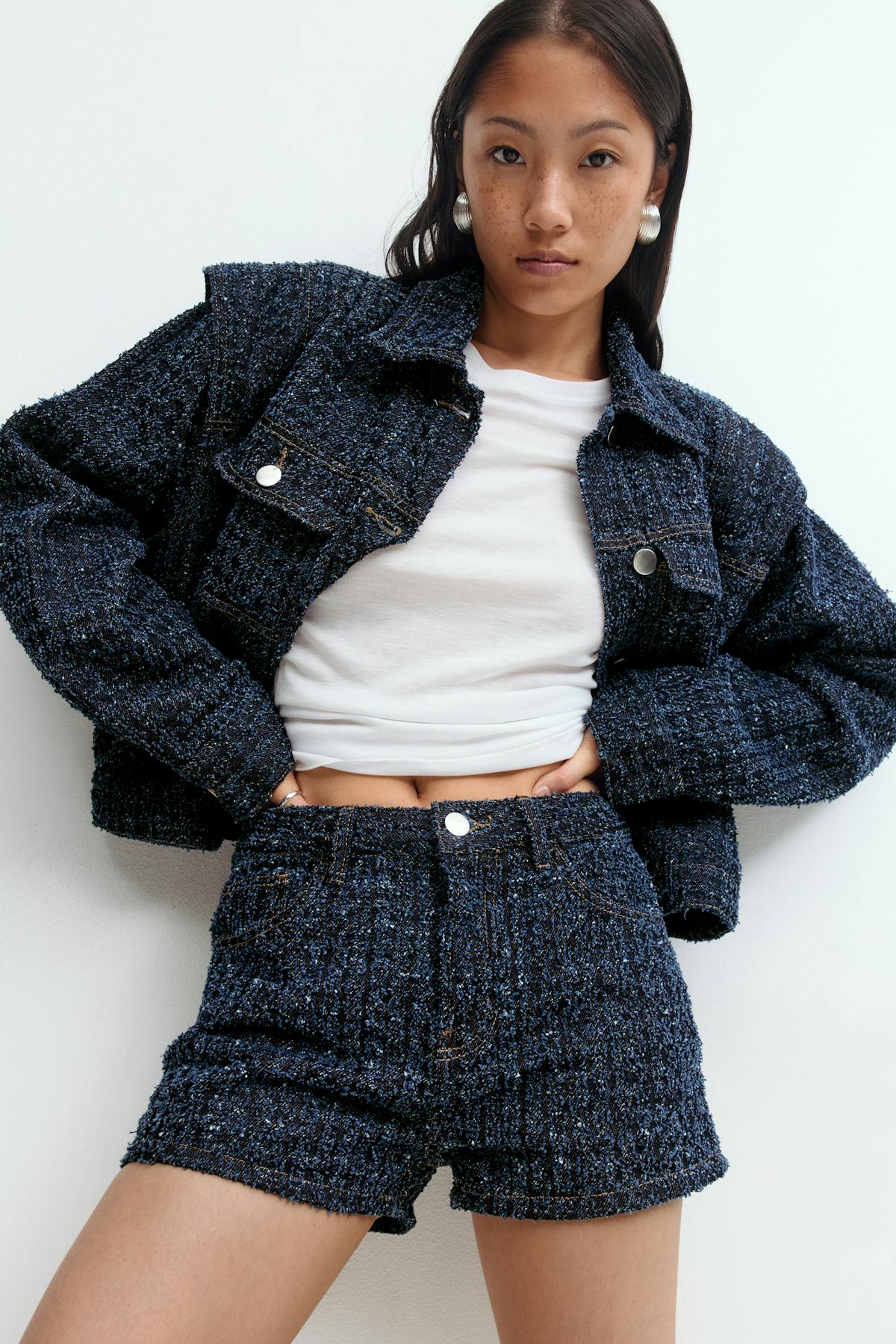 Tweed denim shorts