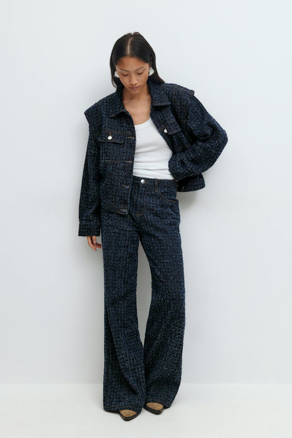 Tweed wide jeans