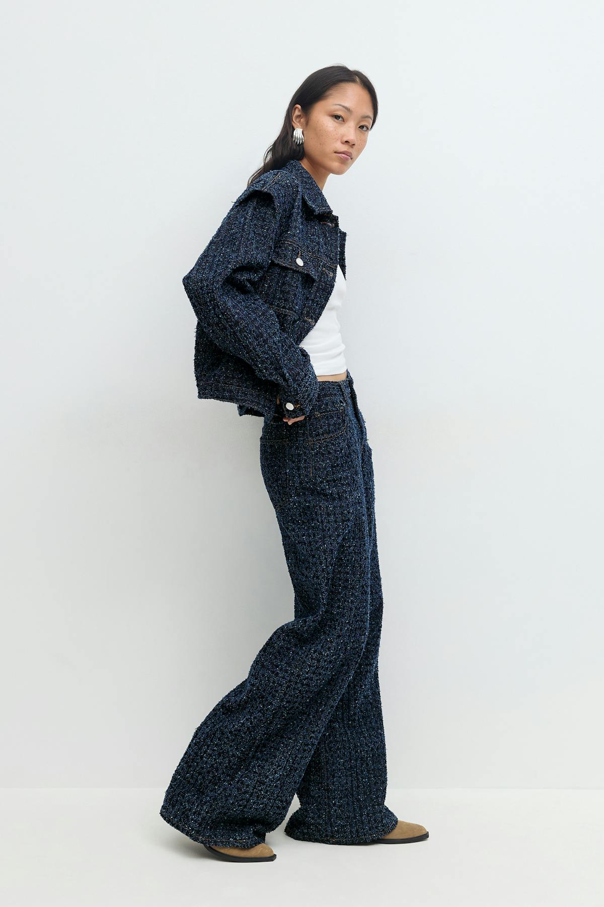 Tweed wide jeans