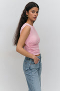 Short sleeve open back top