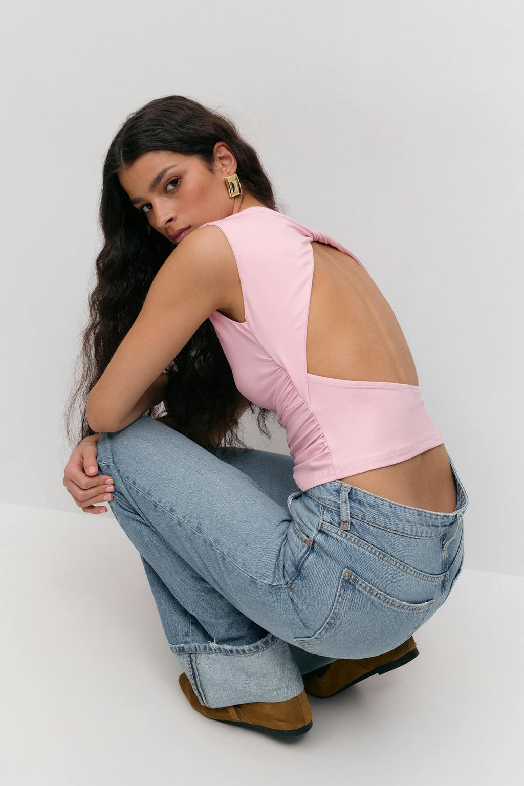 Short sleeve open back top