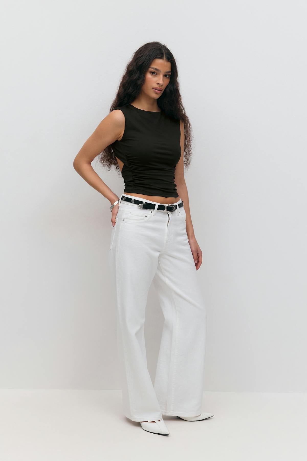Short sleeve open back top