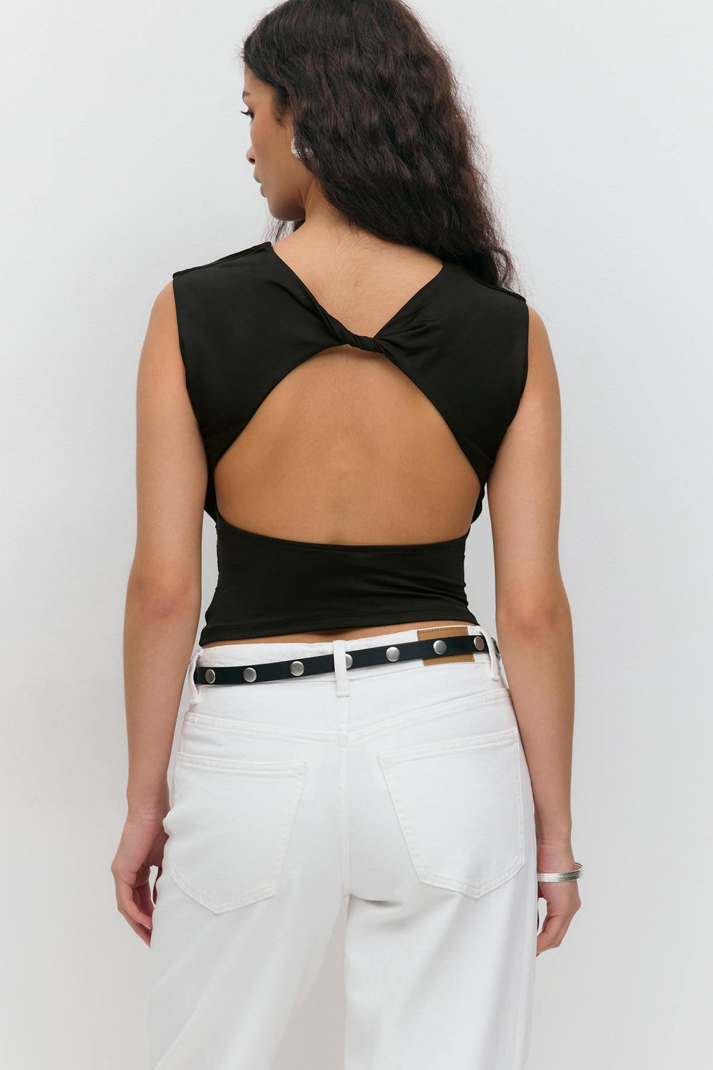 Short sleeve open back top