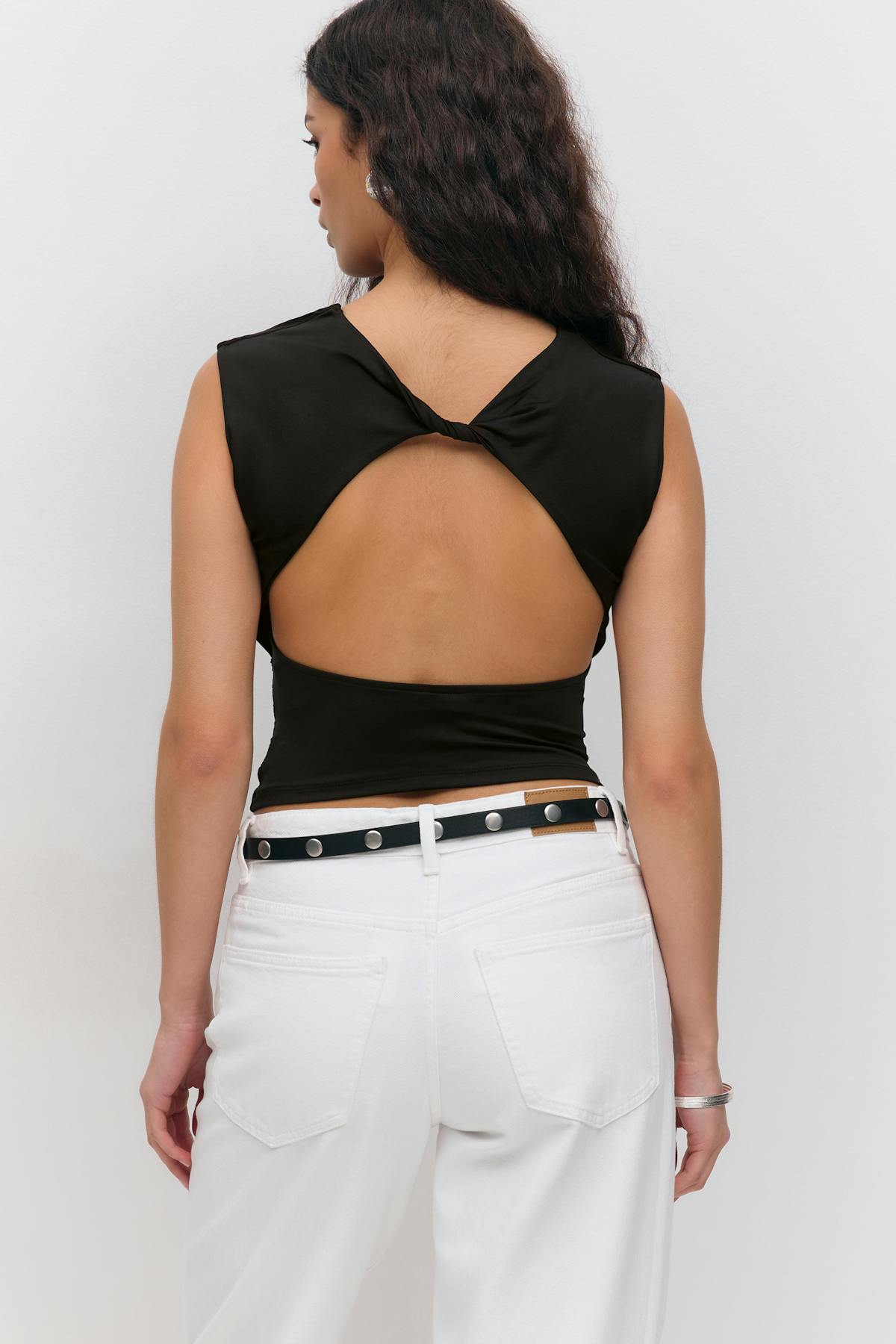 Short sleeve open back top
