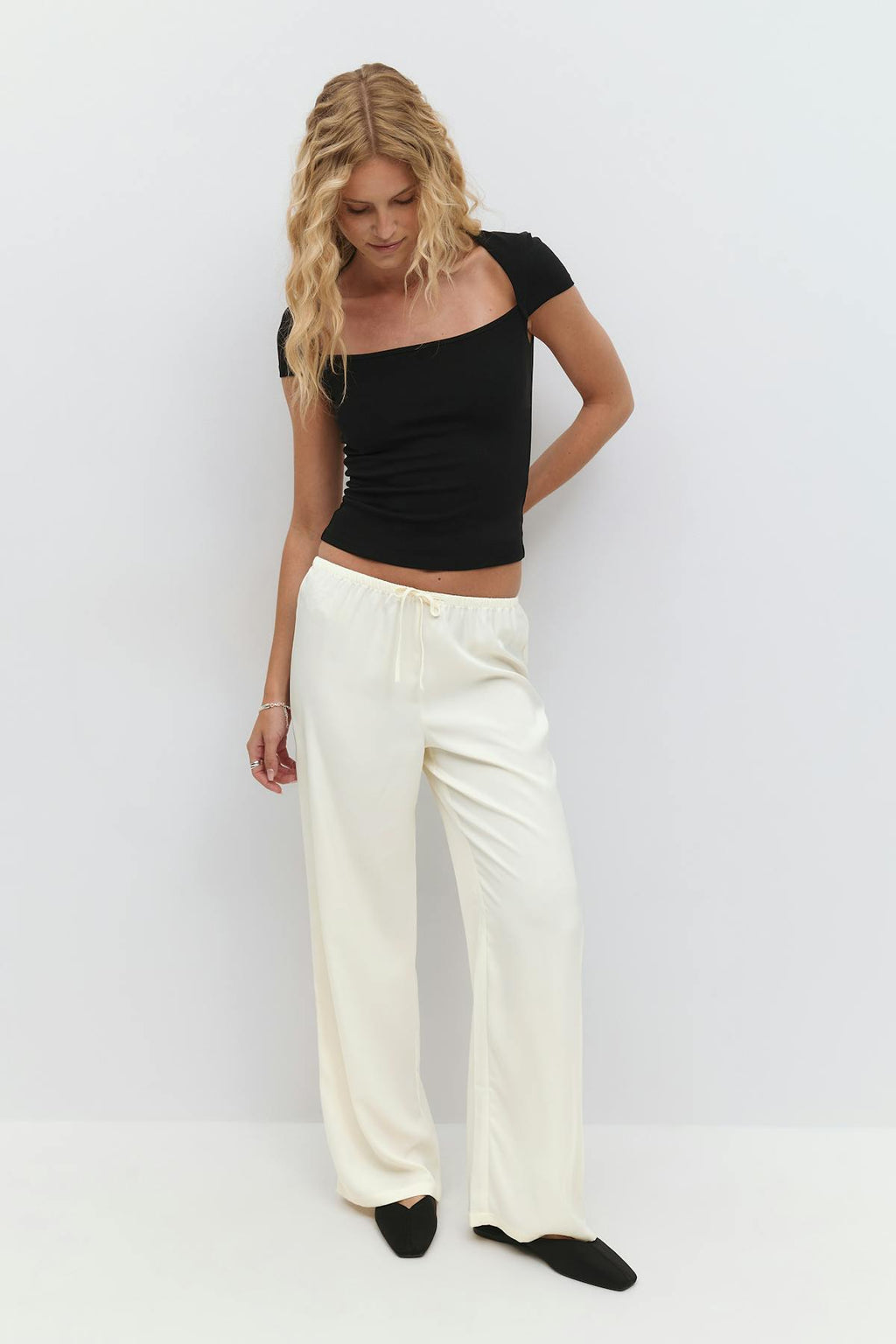Drawstring satin trousers