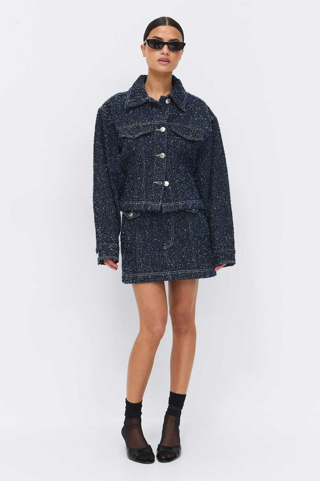 Peplum boucle denim jacket