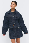 Peplum boucle denim jacket