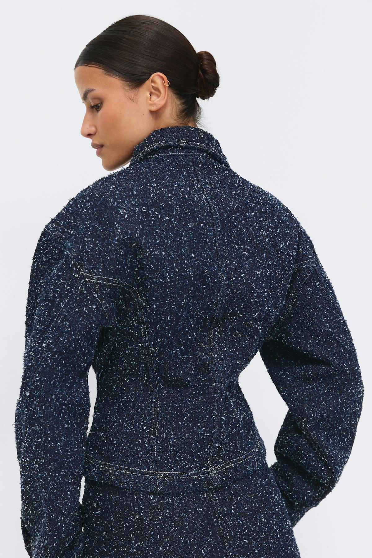 Peplum boucle denim jacket