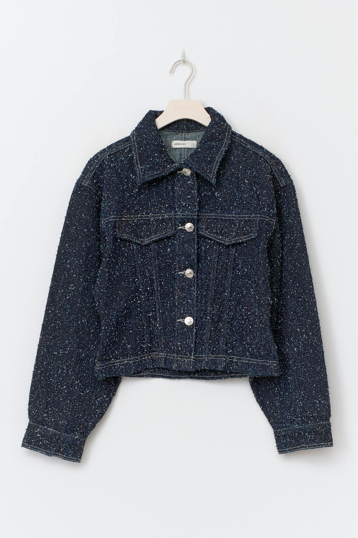 Peplum boucle denim jacket