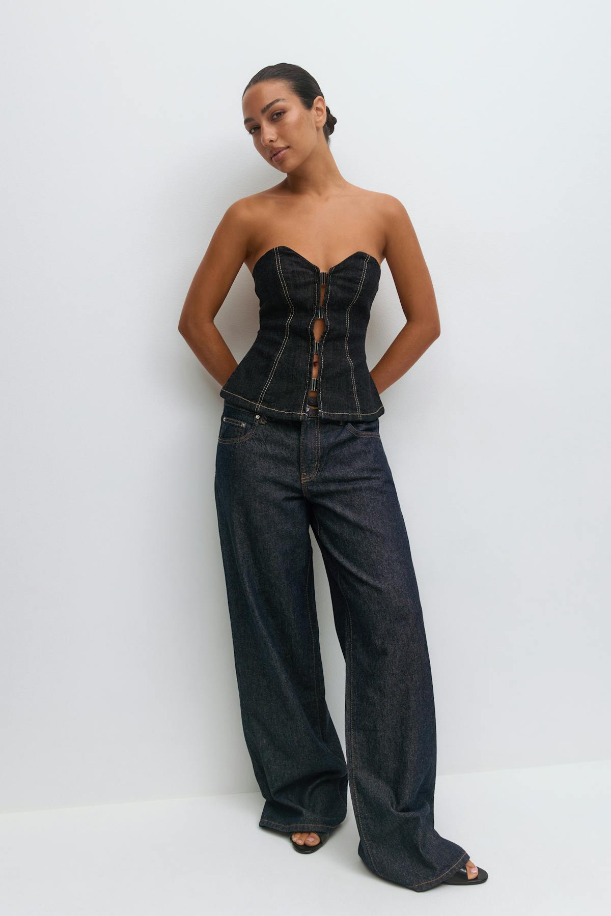 Sculpted denim bustier